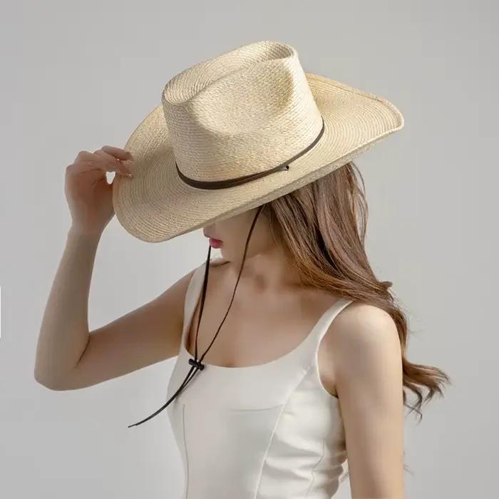 Chapeaux de soleil en feuille de palmier tricotés à la main, chapeau de Cowboy à grand bord déformé pour hommes et femmes, protection solaire de voyage en plein air, chapeau de paille