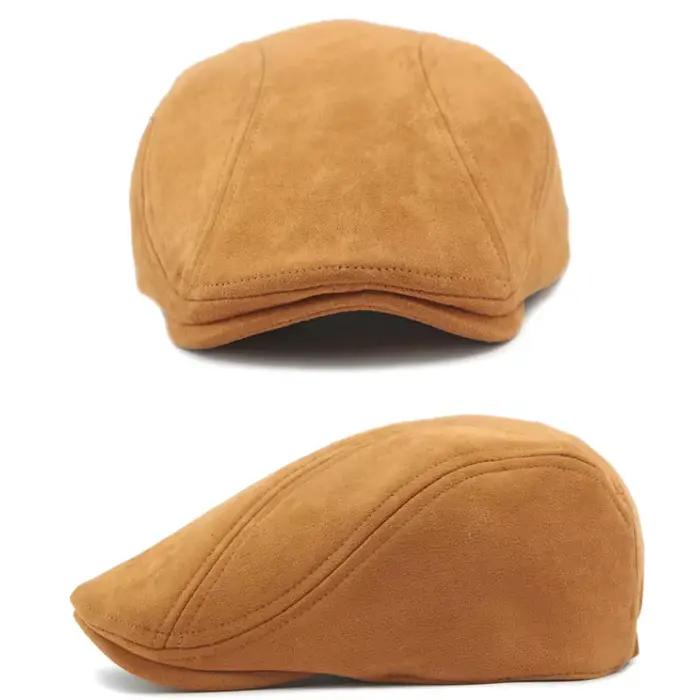 Béret en daim chapeaux pour hommes femmes automne hiver casquette couleur unie vintage élégant