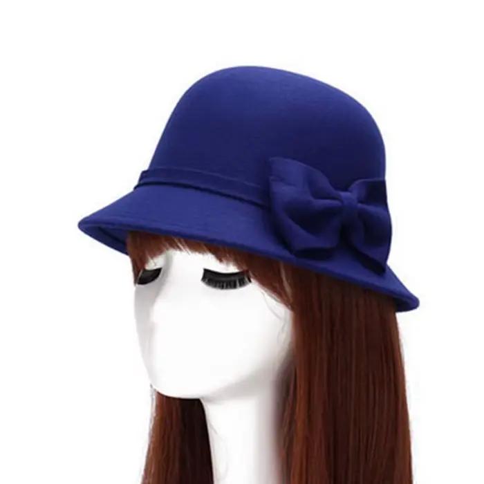 Chapeau Fedora en laine vintage avec nœud pour femme