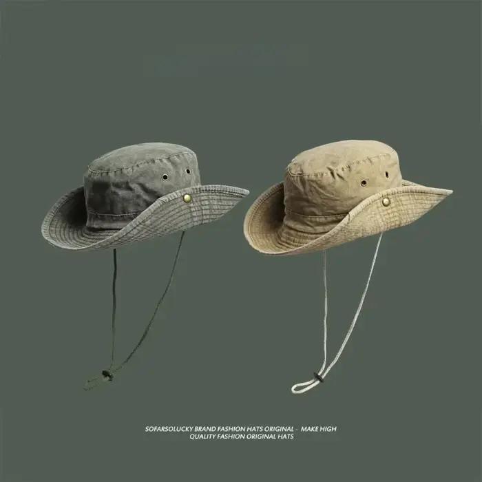 Chapeaux seau de randonnée Cowboy bleu avec ficelle pour hommes et femmes