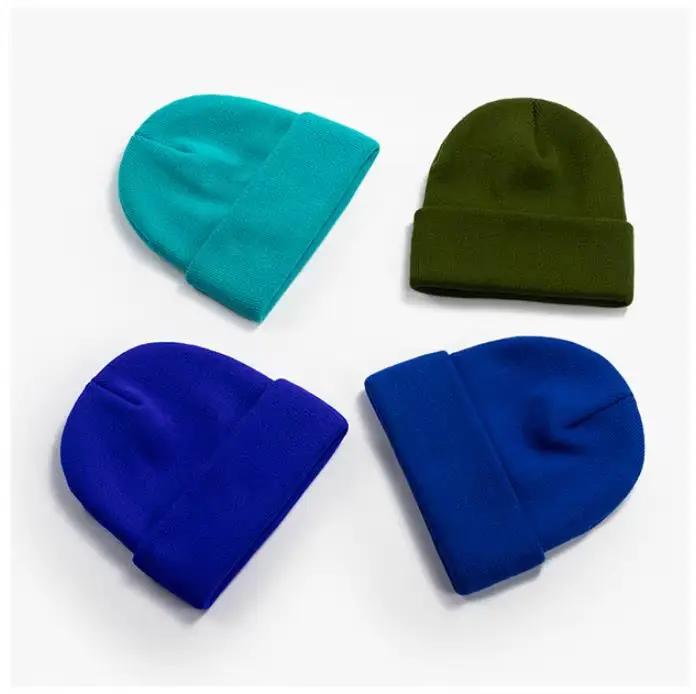 Noir blanc bleu Beige rose rouge vert tricot chapeau pour garçons filles automne hiver chaud Skullies Beanie adulte enfants chapeaux et casquettes