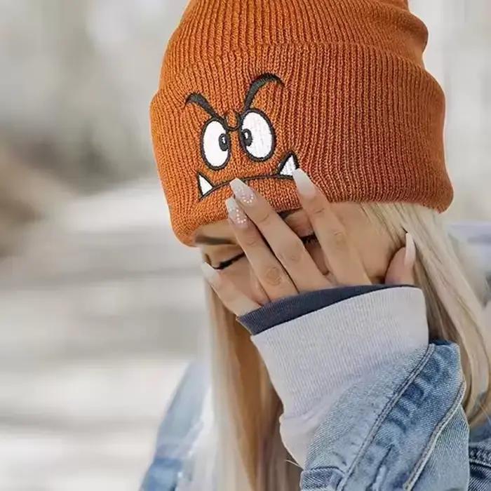 Bonnet tricoté brodé en acrylique pour homme et femme, design agressif, idéal pour activités sportives extérieures automne hiver