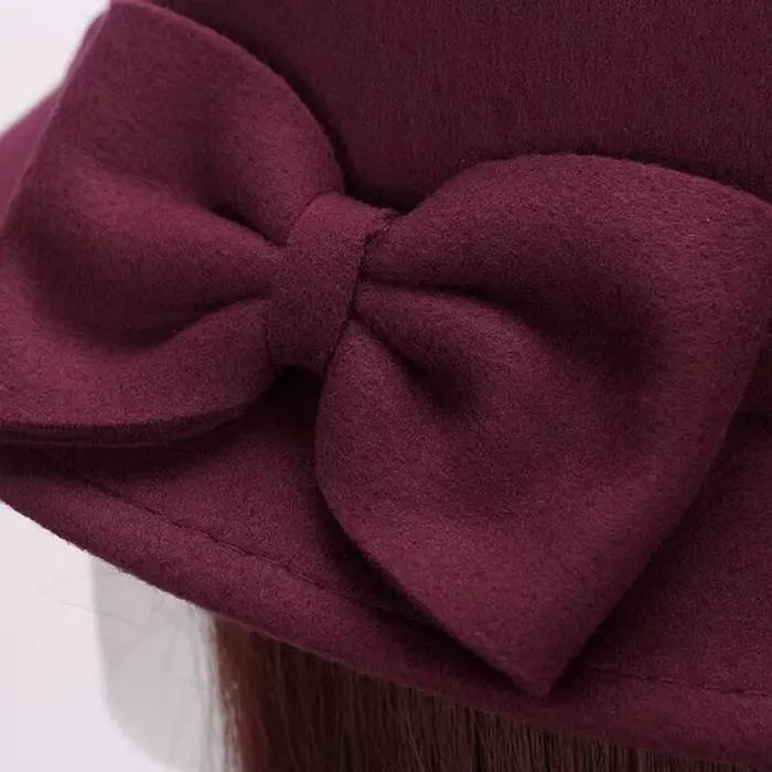 Chapeau Fedora en laine vintage avec nœud pour femme