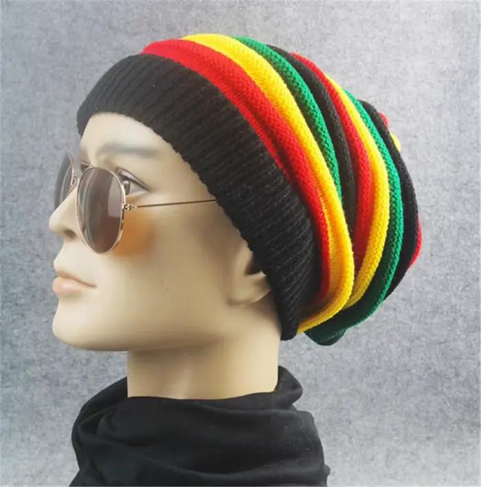 Bonnet tricoté gorro rasta style hip-pop homme femme multicolore pour l'hiver décontracté et culturel