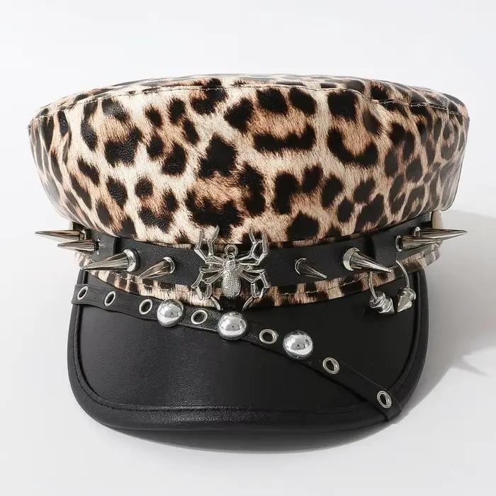 Chapeau léopard vintage hip-hop à rivets