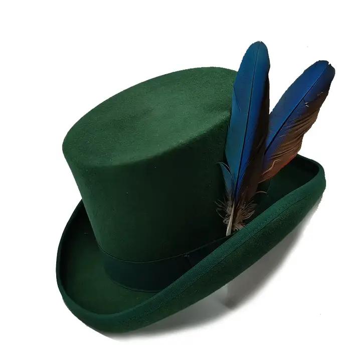 Chapeau haut de magicien en laine bordeaux et vert foncé