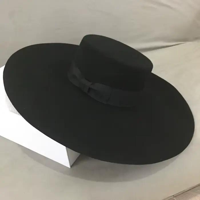 Nouveau Style rétro grand chaud à large bord laine Fedora chapeau noir feutre