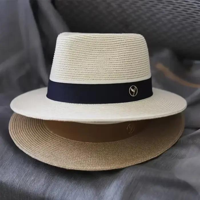 SEABREEZE Chapeau Fedora en paille Panama Contraste bleu marine