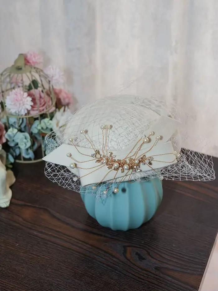 Style français Mini laine Fascinator chapeau chapeaux pour femmes séance Photo fête élégante dames arc perles
