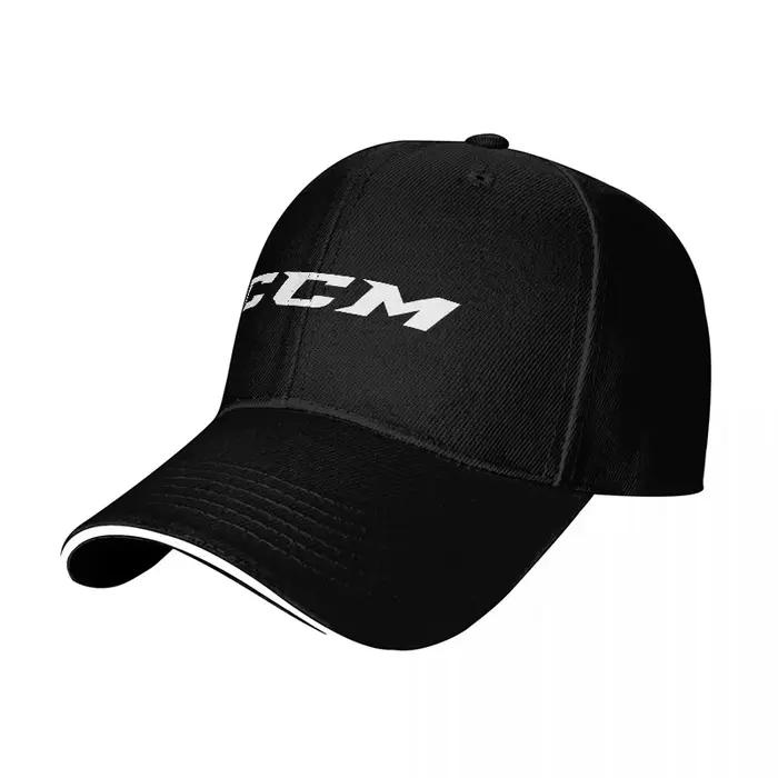 Casquette de baseball CCM noire avec bordure blanche et logo brodé pour les fans de hockey et les passionnés de sport