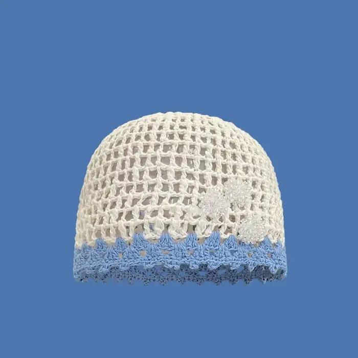 Chapeau en crochet rétro fait main à fleurs