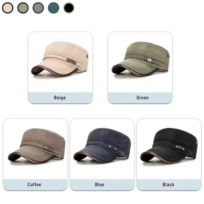 Casquette plate réglable en coton délavé blanc vieilli avec reliure en cuir