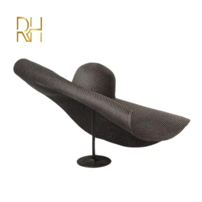 Chapeau de paille rond pliable pour femmes