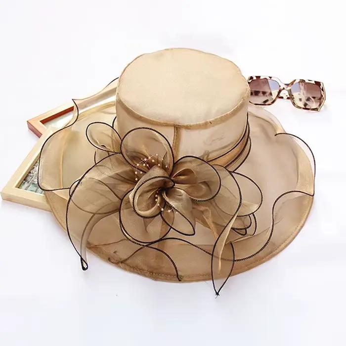 Chapeau Vintage en Organza à large bord pour femmes