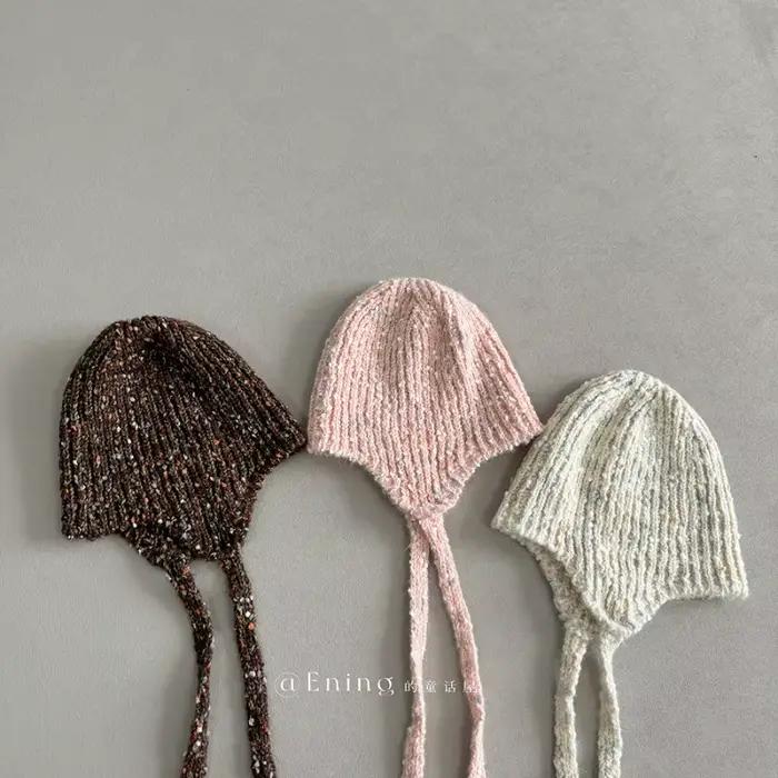 Mignon bébé fille chapeau avec tresses bord hiver chaud tricoté oreillette casquette mode bonnet pour enfant en bas âge