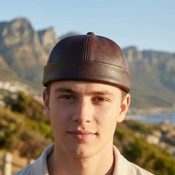 Casquette Docker Rétro Décontractée en Cuir PU