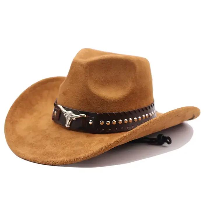 Chapeau de cowboy western avec rivets en forme de tête de taureau
