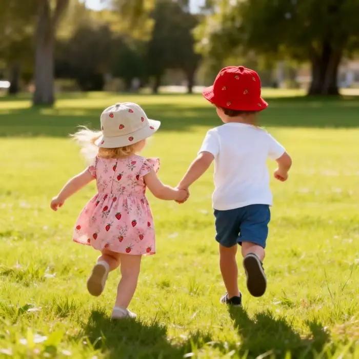 Chapeau de pêcheur pour fille avec broderie fraise 48-50cm
