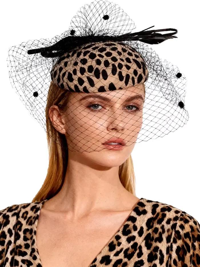 Chapeau Fascinator en Feutre 100% Laine Léopard Noir Élégant pour Femme – Idéal pour Fêtes