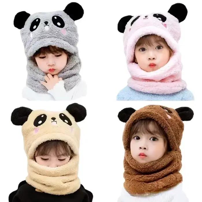 Chapeau de dessin animé mignon pour filles et garçons avec double couche de fourrure, sourire imprimé, pour enfant de 1 à 18 ans, hiver, ensemble bonnet et écharpe