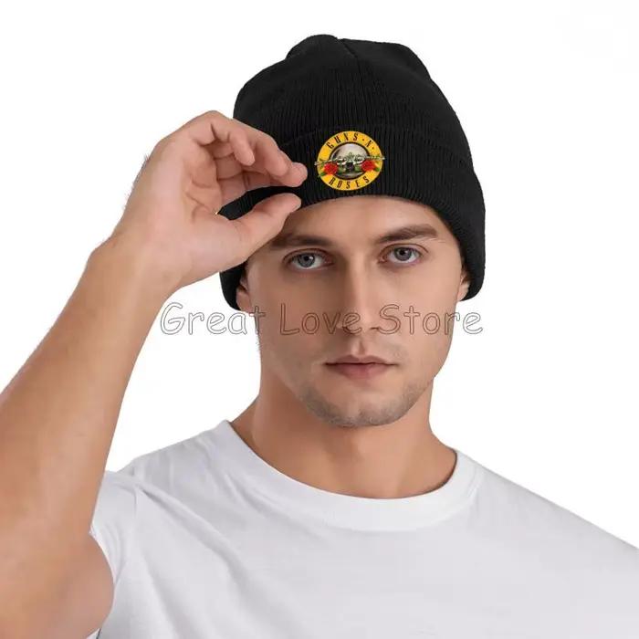 Heavy Metal Guns N Roses Bonnet Chapeaux Unisexe Rue Élastique Tricot Chapeau Hiver Chaud Skullies Bonnets Casquette pour Voyage Camping en Plein air