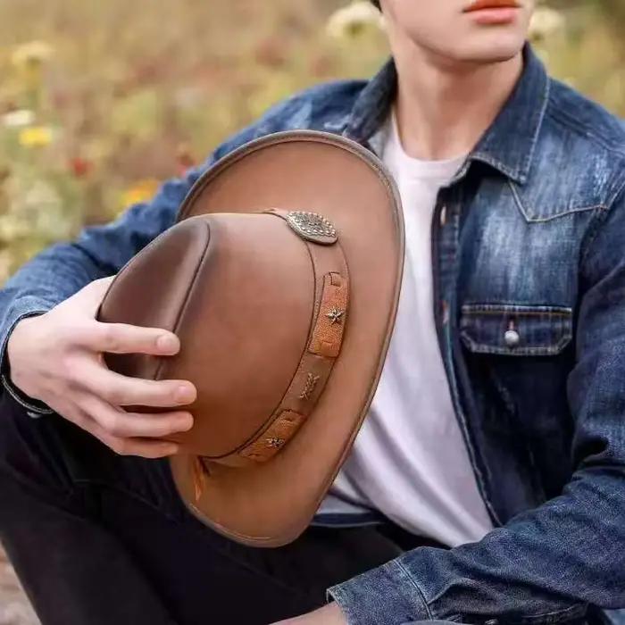 36 Stlye 100% cuir hommes Western Cowboy chapeau pour Gentleman papa Cowgirl Sombrero Hombre casquettes grande taille