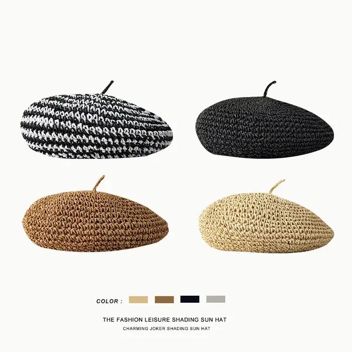 Béret Vintage en Paille Tissée pour Femme