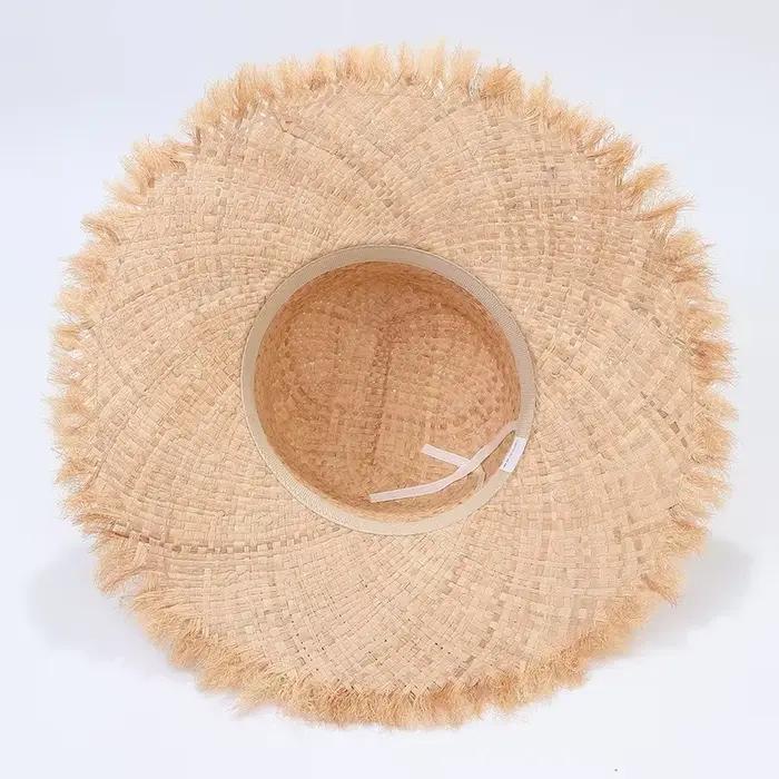 Chapeau de plage en raphia naturel fait à la main pour femme protection solaire large bord plage vacances été printemps