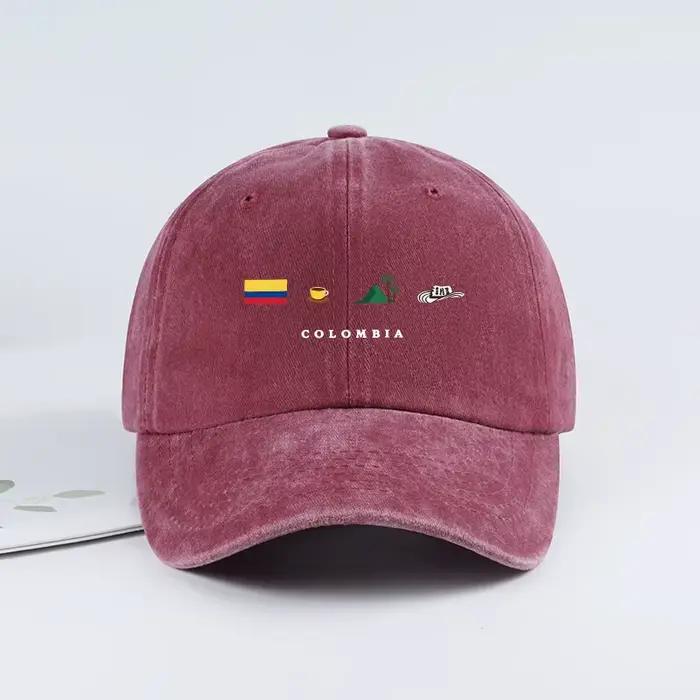Casquette de baseball délavée avec imprimé montagne et drapeau colombien – Chapeau de soleil léger et réglable pour les