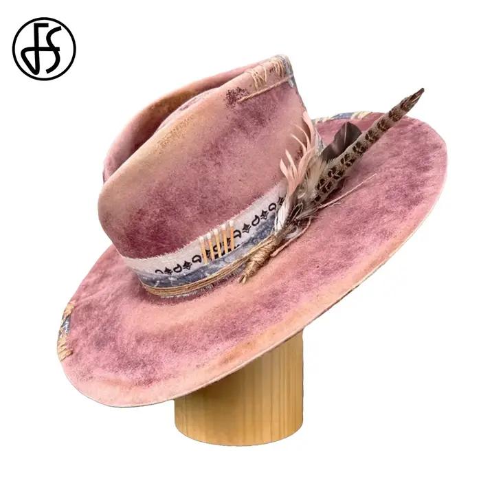 Chapeaux de cowboy vintage en feutre de laine pour hommes et femmes