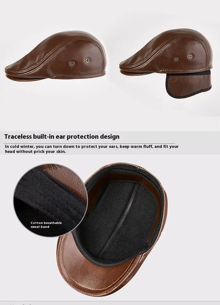 Béret en cuir véritable pour hommes
