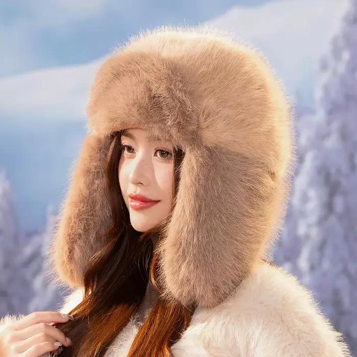 Nouveau épaissir fausse fourrure Bomber chapeau hiver chaud Protection des oreilles russie Ushanka