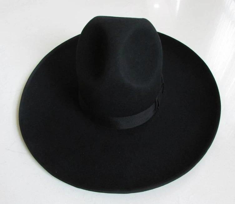 Chapeau Fedora 100% laine pour hommes, surdimensionné, à large bord, 12cm, mode, noir, feutre, chape