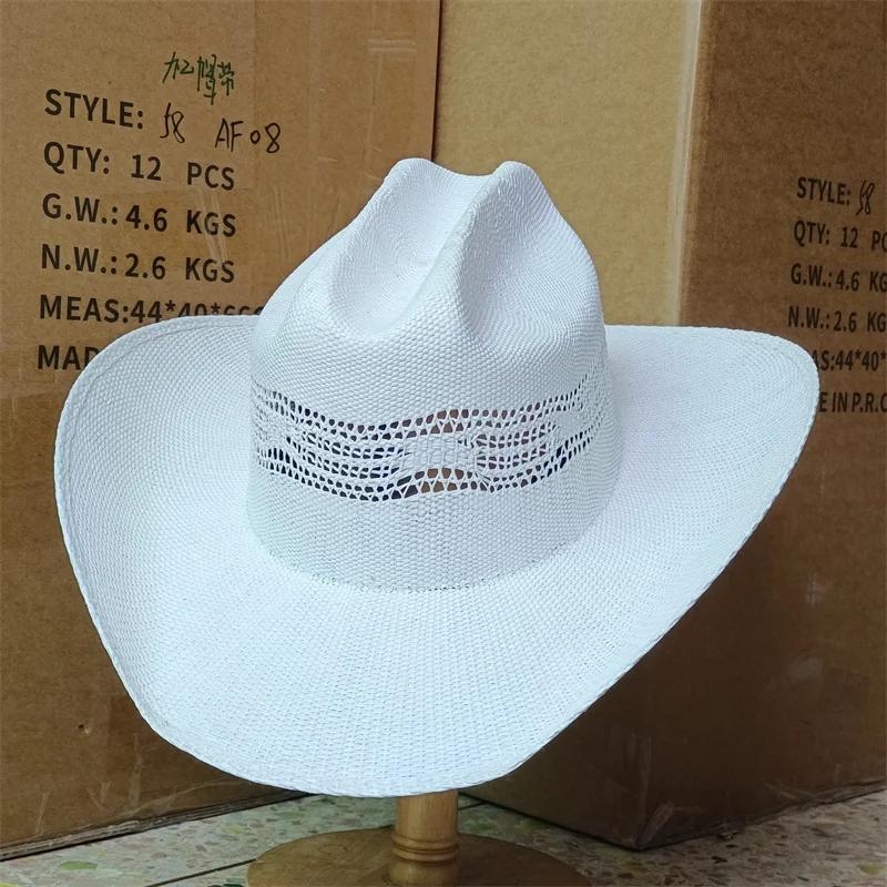 Chapeau de cowboy occidental fait main en paille tressée, chapeau de soleil de plage, chapeau de gen