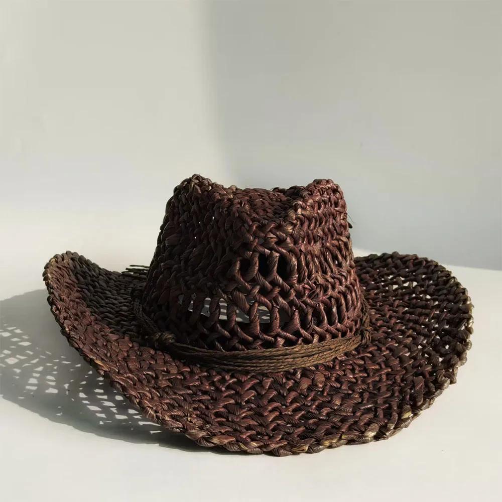 Chapeau de Cowboy en paille occidentale chapeau de paille d'herbe naturelle homme femmes vacances en