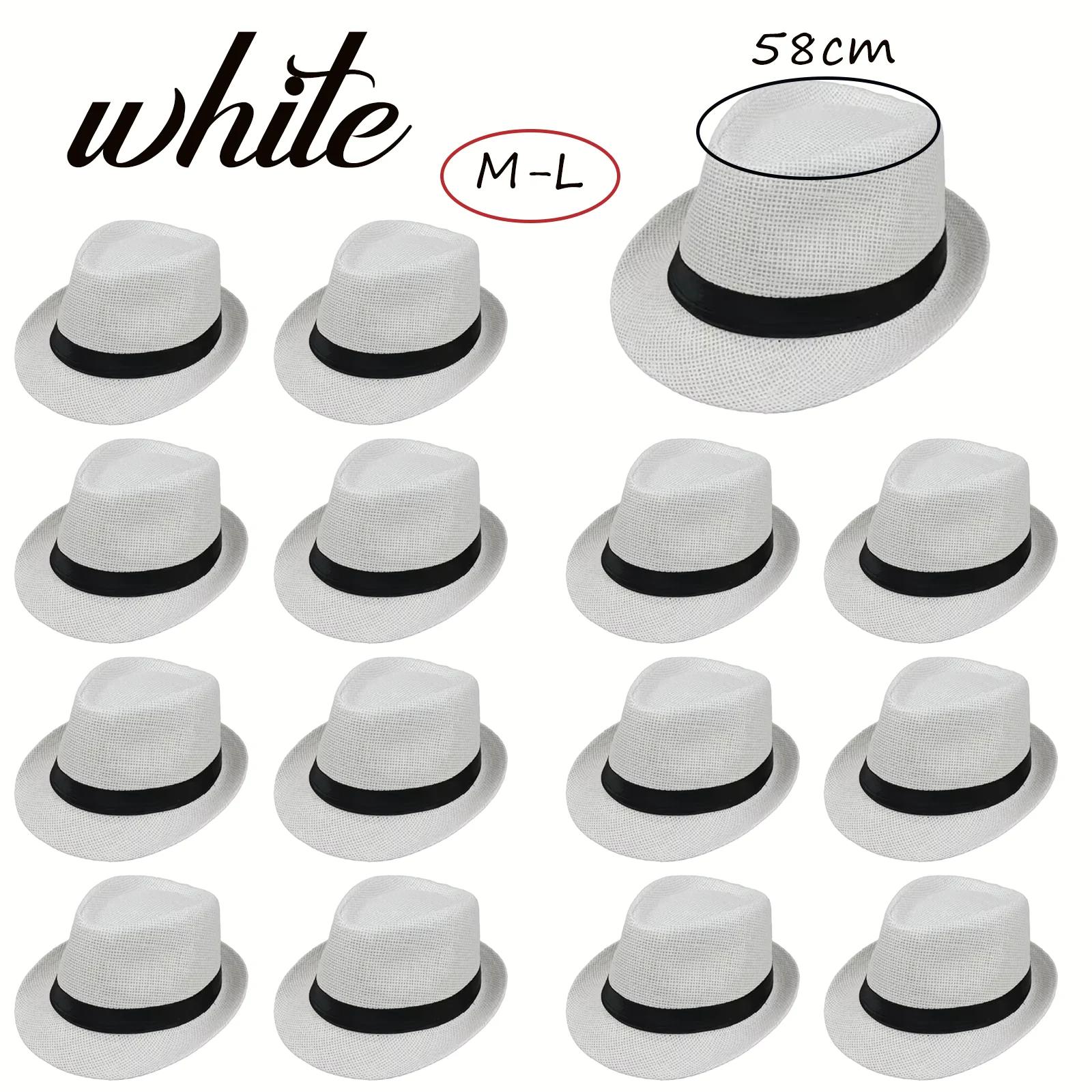 Chapeaux Fedora en paille à bord court, style Panama Trilby, pour hommes et femmes, 58/60cm, cadeau 