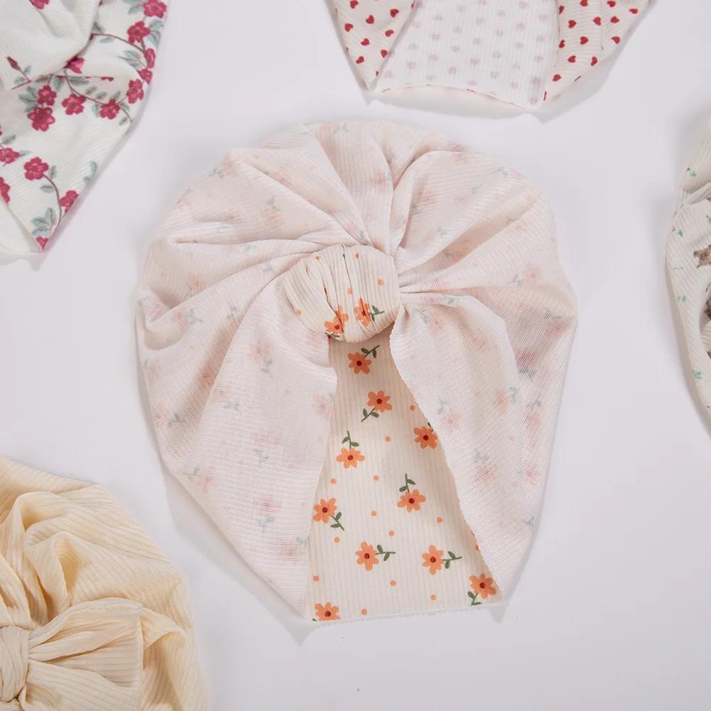 Ins côtelé bébé Turban chapeaux coeur Dasiy cerise papillon ours imprimé infantile bonnets enfant en
