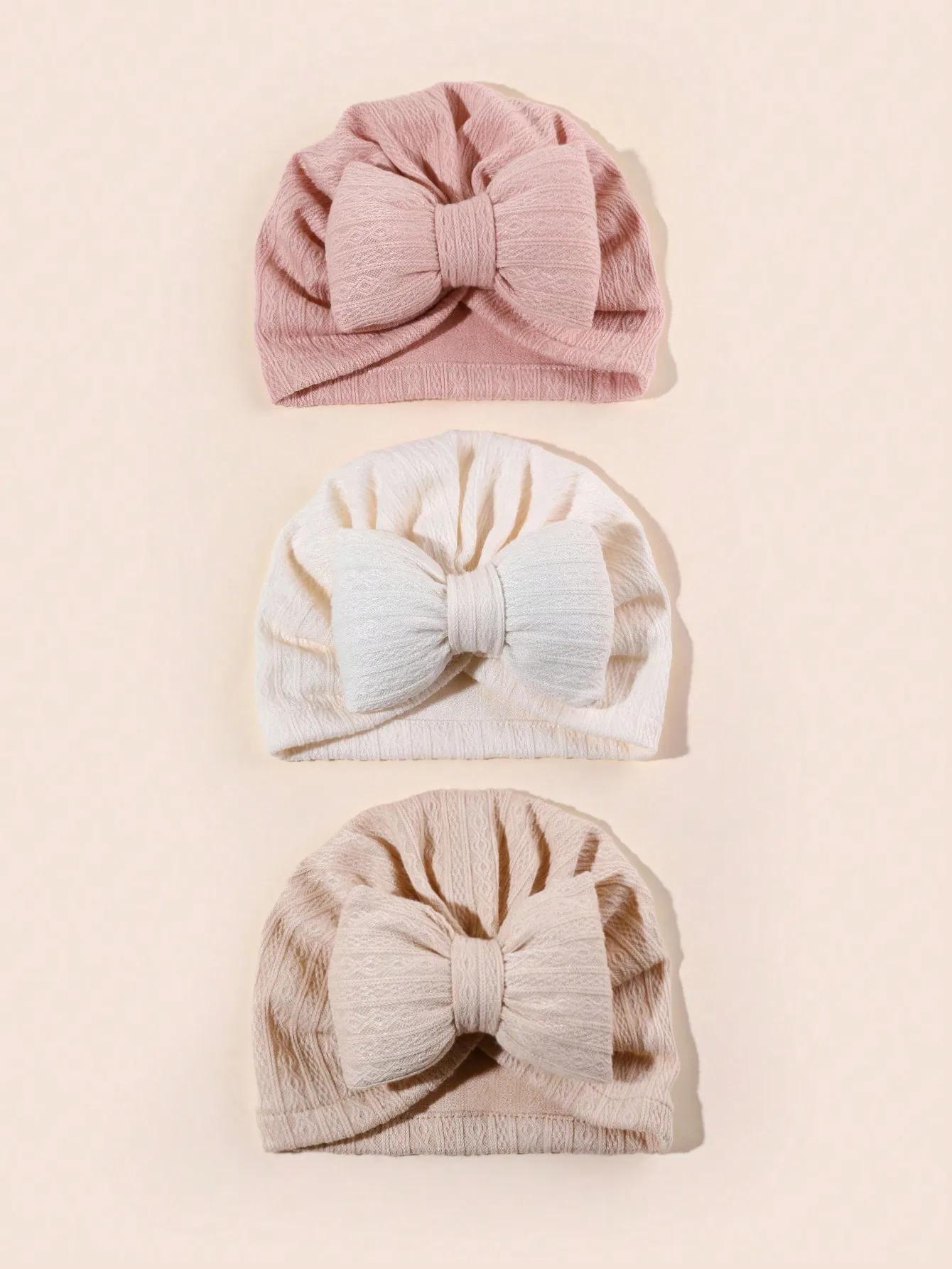 3 pièces/ensemble joli nœud papillon tricoté bébé chapeau mignon couleur unie bébé filles garçons ch