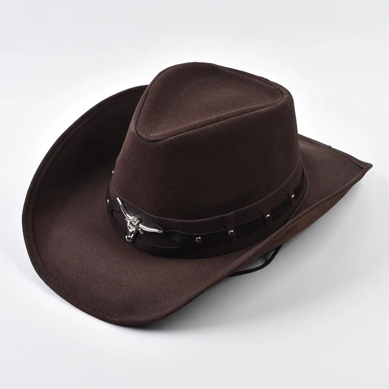 Chapeau de Cowboy occidental en cuir pour hommes et femmes, 100%, chapeaux de parrain à large bord, 