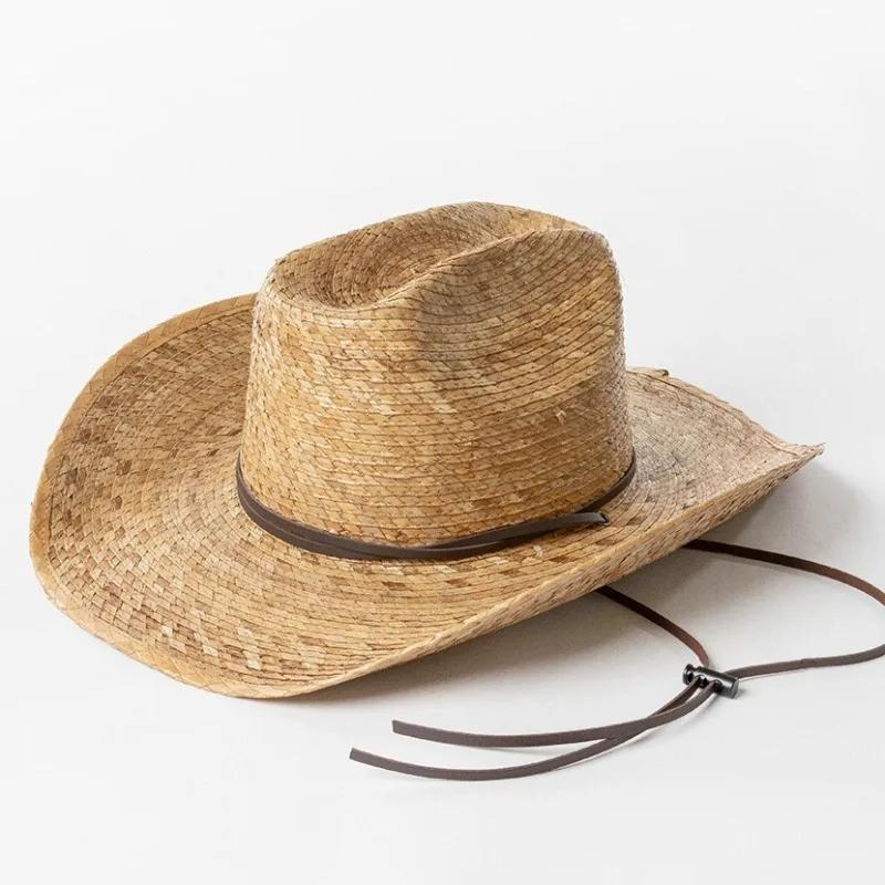 Chapeaux de soleil en feuille de palmier tricotés à la main, chapeau de Cowboy à grand bord déformé pour hommes et femmes, protection solaire de voyage en plein air, chapeau de paille