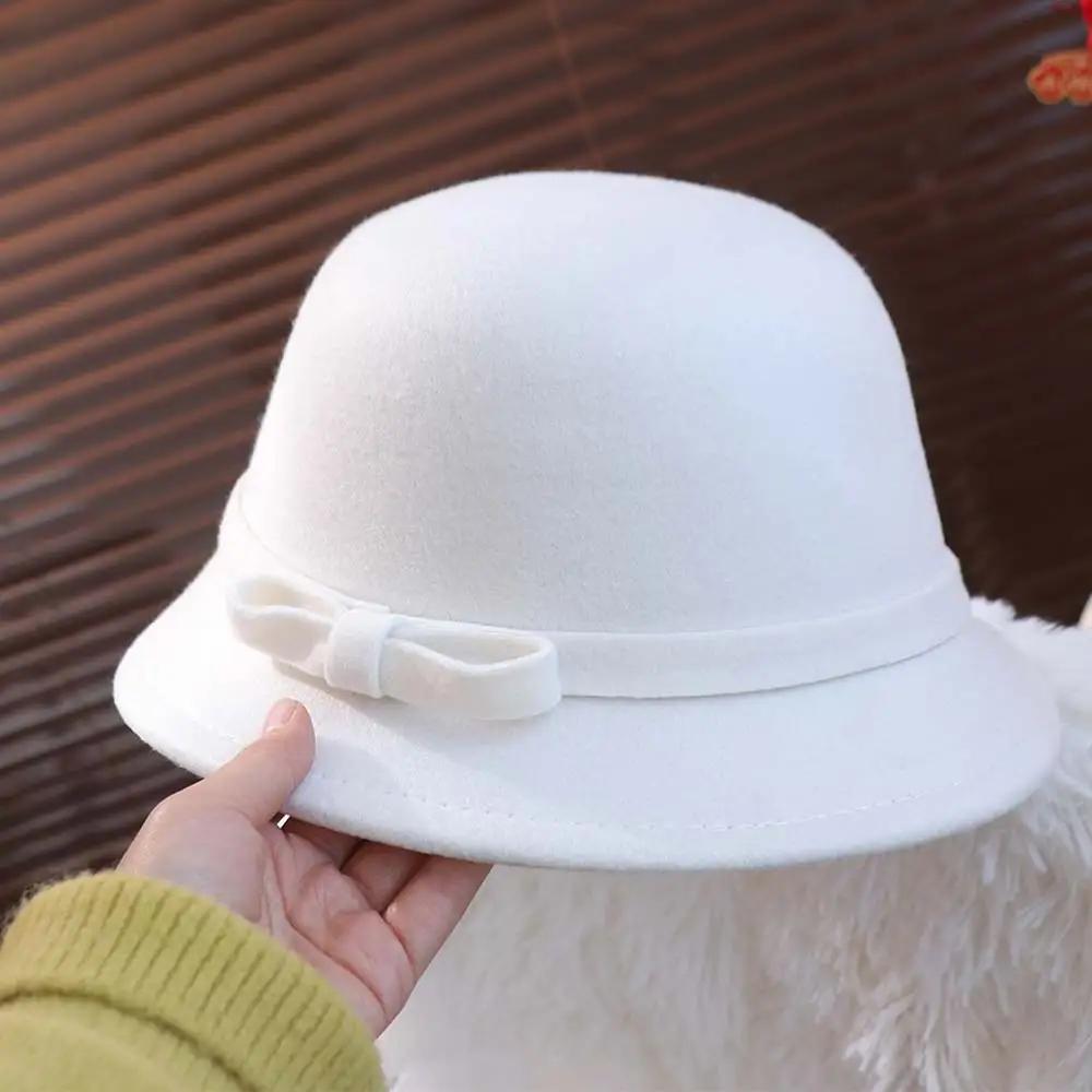 Chapeau en Tweed avec nœud de Style français, tendance, couleur unie, pour femmes, Hepburn, seau, feutre, Bowler, automne hiver
