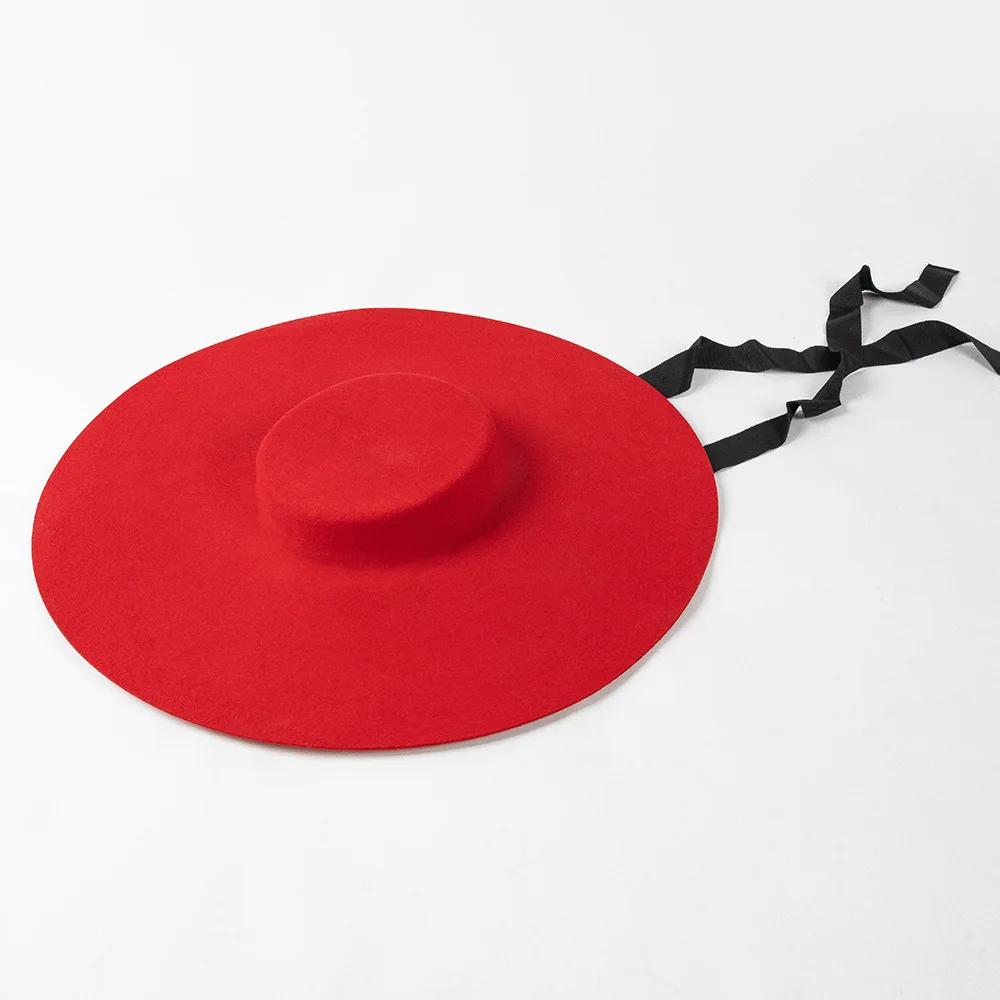 100% laine chapeau haut plat 15cm grand bord Fedora chapeaux européen Sombrero automne hiver femmes hommes scène
