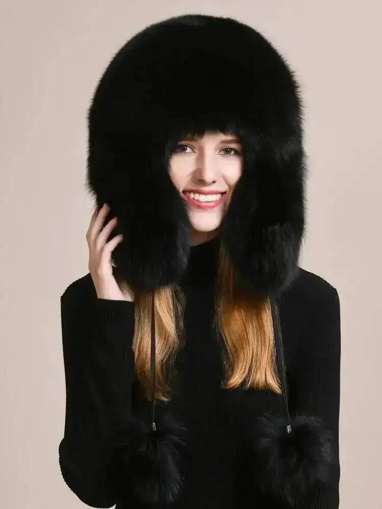 Chapeau d'hiver en vraie fourrure de renard pour femmes et hommes