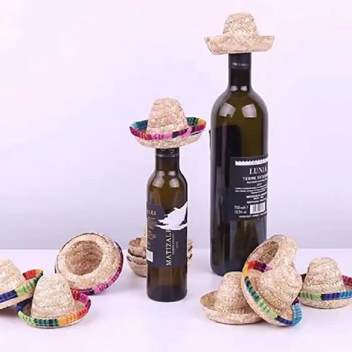 Mini Chapeaux Sombrero Thème Mexicain, Décoration de Fête, Couverture de Bouteille de Bière, Bouteilles Colorées, Petit Chapeau de Paille, Accessoire de Fête