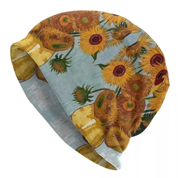 Personnalisé Vincent Van Gogh peinture Bonnet chapeaux Cool tricot chapeau hiver chaud Vase avec dou