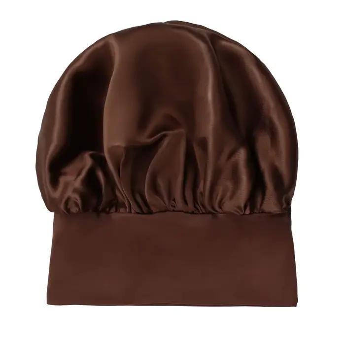 Bonnet de nuit 100 % soie de mûrier - Bande large de 8 cm, bonnet antidérapant, protection UV et res