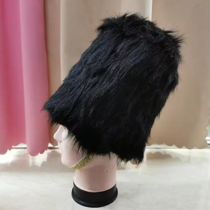Chapeau haut de forme noir en fourrure pour homme, style soldat de palais, coiffe cérémonielle, chapeau de prince pour festivals et événements