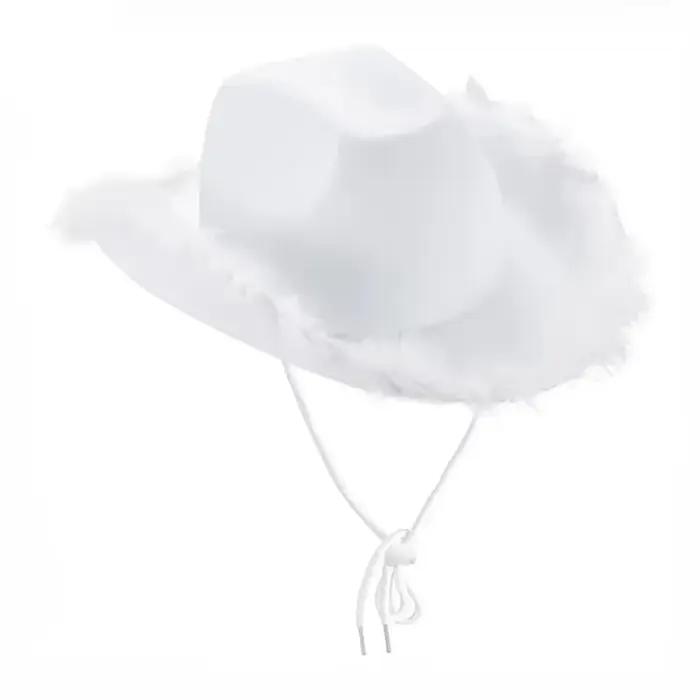 Chapeau de Cowboy occidental rose pour femmes, 1 pièce, avec plumes, style de mariage, Costume de fê