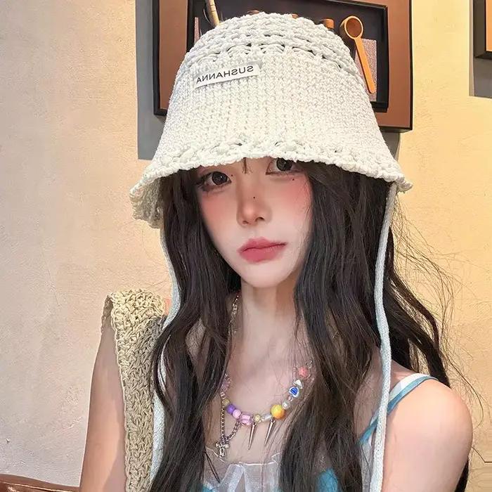 【CPI】 Chapeau de soleil en crochet avec protection UV pour femmes, chapeau d'été respirant, fin et p