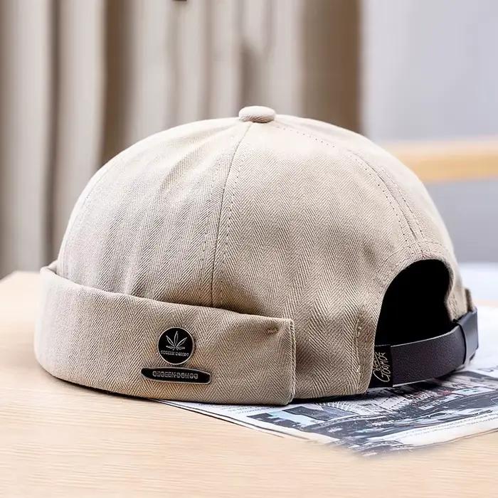 Casquette docker vintage unisexe, broderie requin, bonnet sans bord, coton, solide, document, tendan